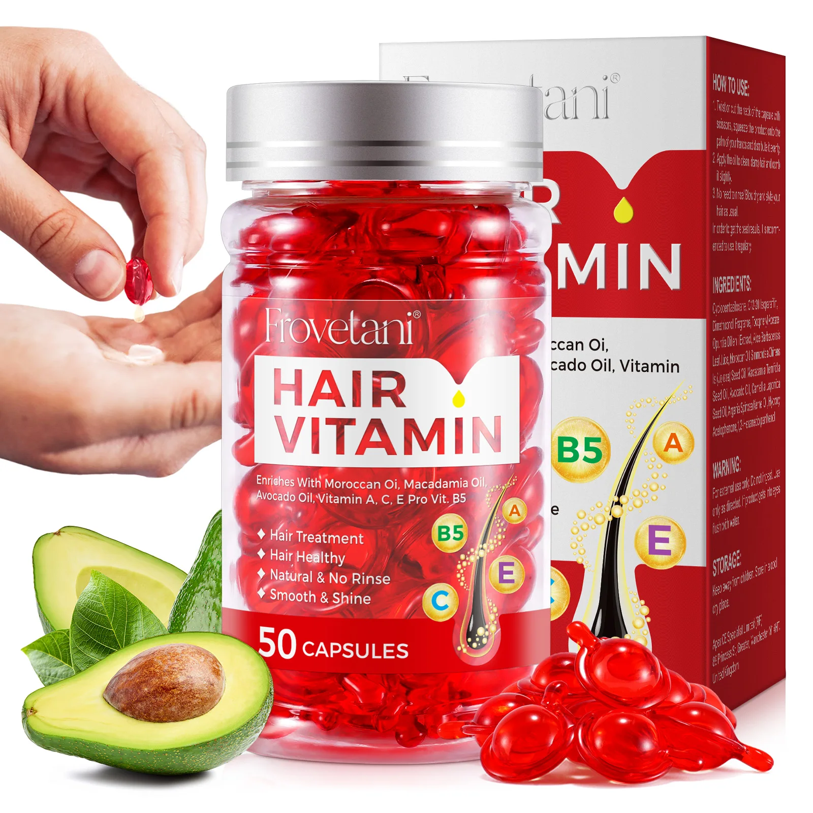 FROVETANI deeply hydrates nourishes smooth shine hair care oil vitamin c e capsules softgel capsule hair vitamin b5 capsules
