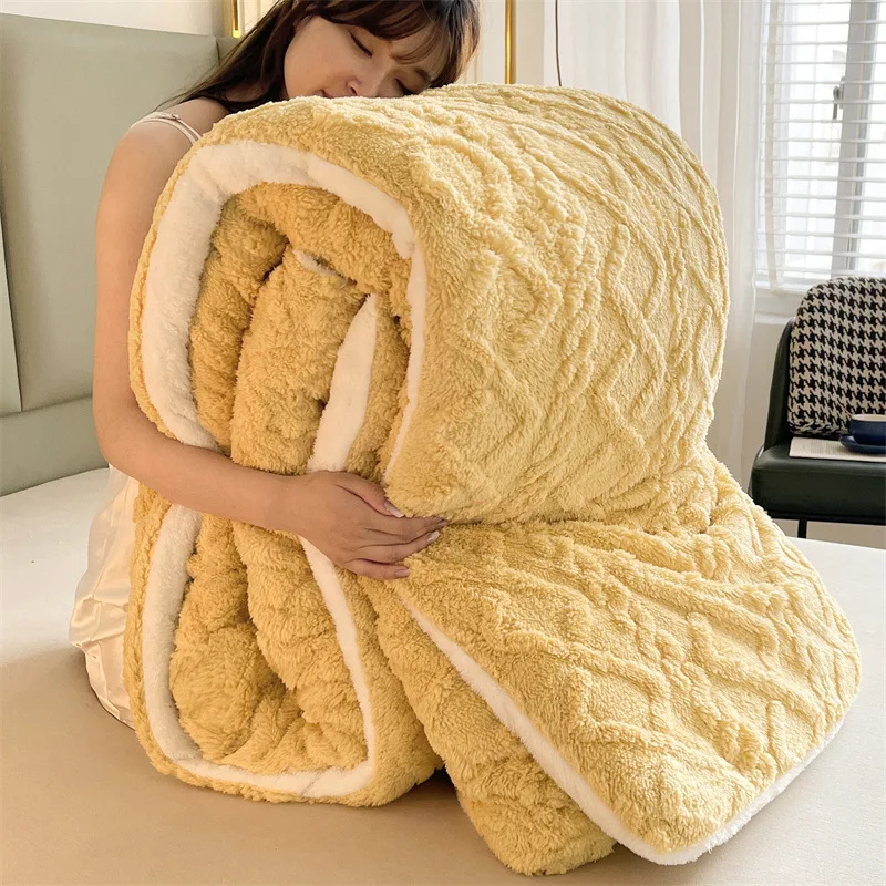 Winter quilt thickened milk blanket sheep lamb fleece double bed quilt warm factory directsales
