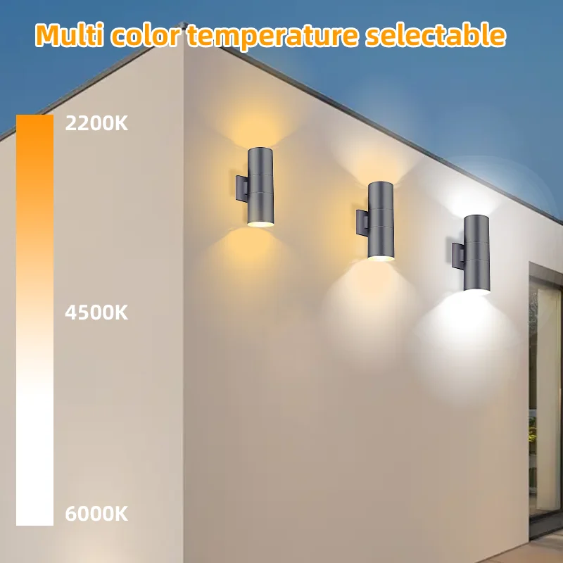 Modern Outdoor 6W LED Wall Light IP65 Black Aluminum Base Wall-mounted Cylinder up Down House Decorative Surface Mount Lamp