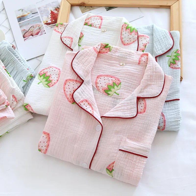 2021 hot sale cute design 100% muslin cotton  long pajama women pajamas