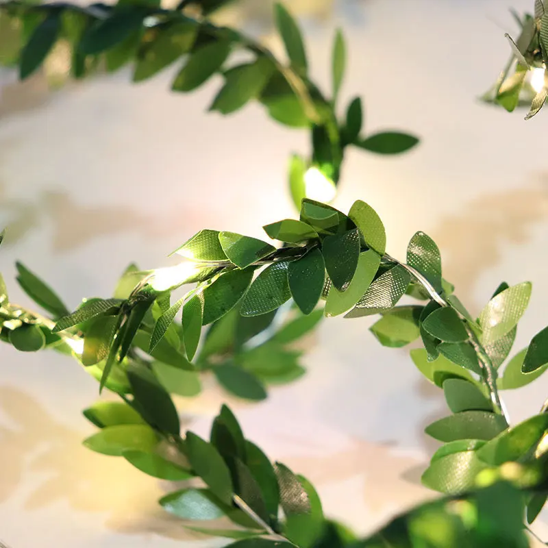 Indoor and outdoor garden leaf colored light led simulation green leaf rattan copper wire light string christmas led lights