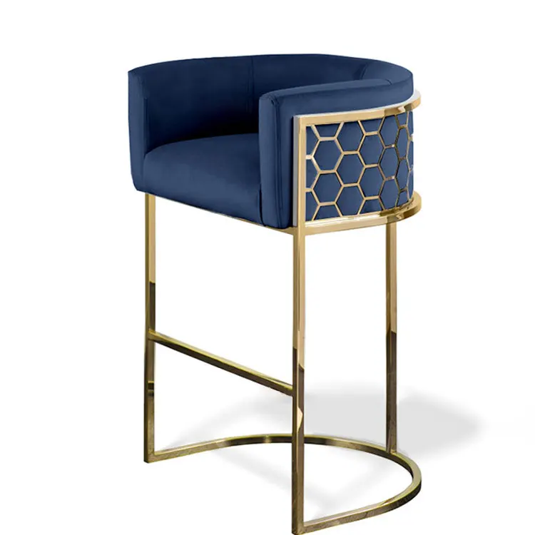 Лидер продаж высокое качество современный дизайн промышленный металлический барный стул бархатная ткань высокий с сотовой