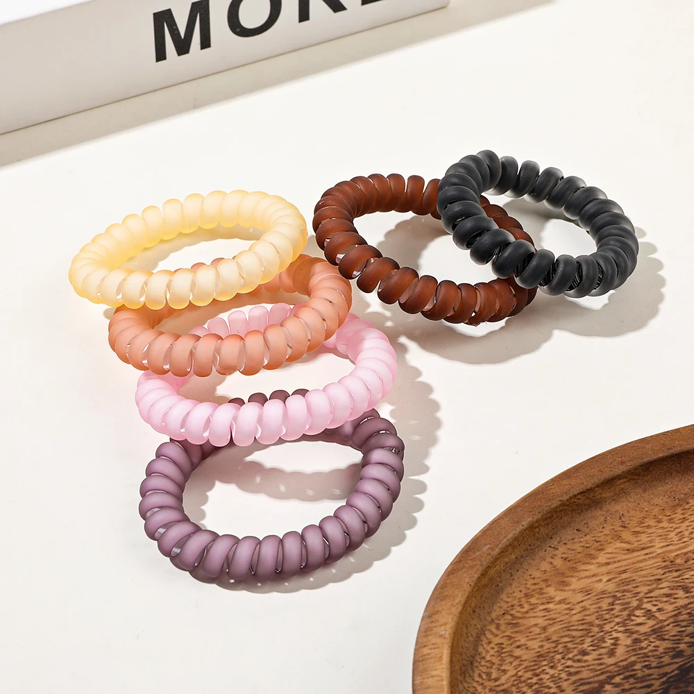Multicolor Medium Coil Elastics Spring Rubber No Crease Hair Coils Telephone Cord Plastic Hair Ties For Women And Girls