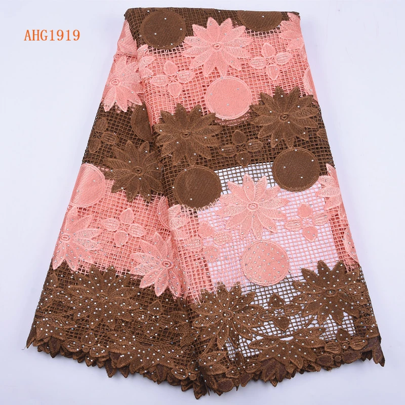 Wholesale African Guipure Lace Fabric With Stones Nigeria Pure White Cord Lace For Dress Water Souble Lace Fabric 1919