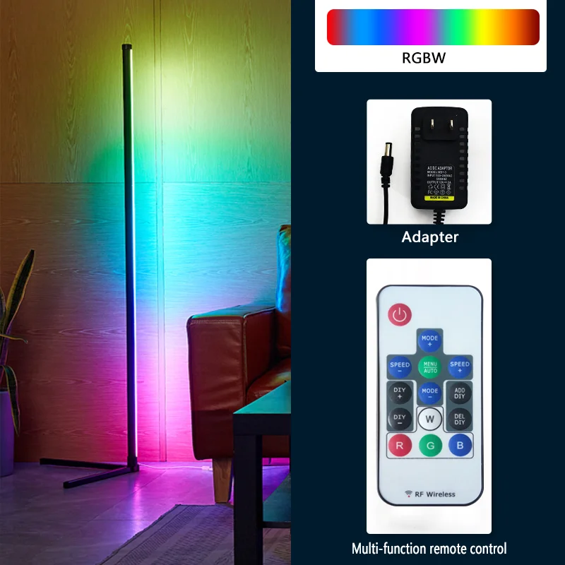 RGB LED Adjustable Height Dim 160cm Modern Floor Lamp with Remote Metal Standing for Living