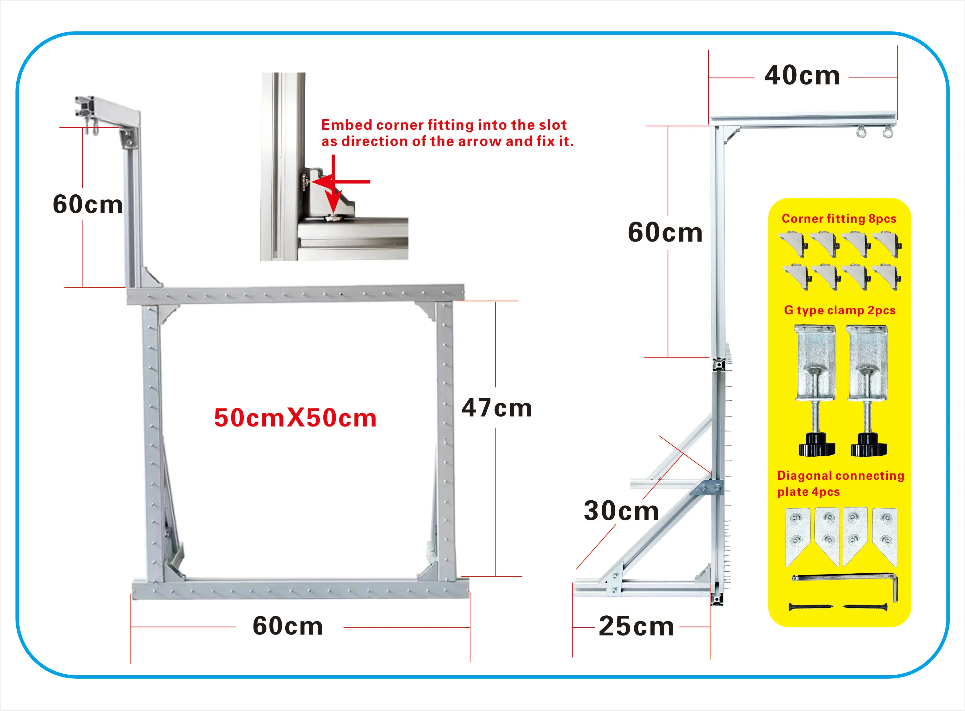 Aluminium Carpet Tack 50*50cm Tufting gun Frames Easy Self Assembly Tufting Frame with Yarn Holder