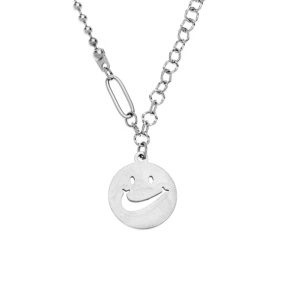 Stainless Steel Smiley Face Necklace Goth Hip Hop Chain Pendant Necklace for Women Men Neck Chain Gothic Couple Streetwear