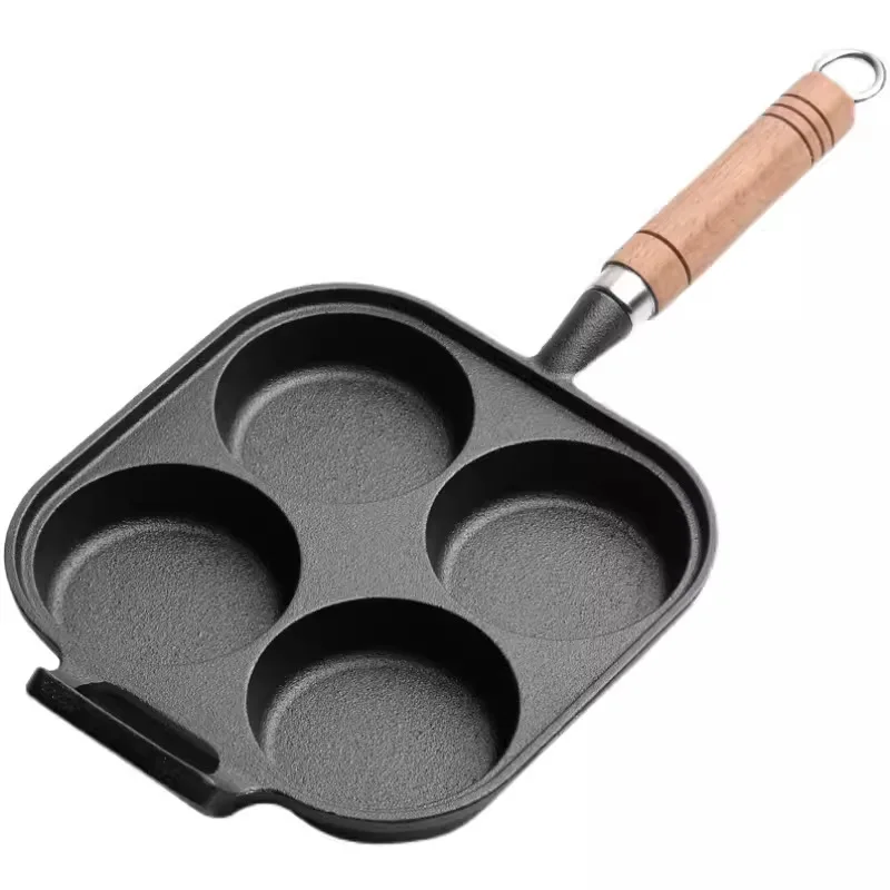 New Cast Iron Egg Frying Pan Deepened Egg Burr Machine Mold Household Non-Stick Uncoated Wok for Cooking Egg Dumplings