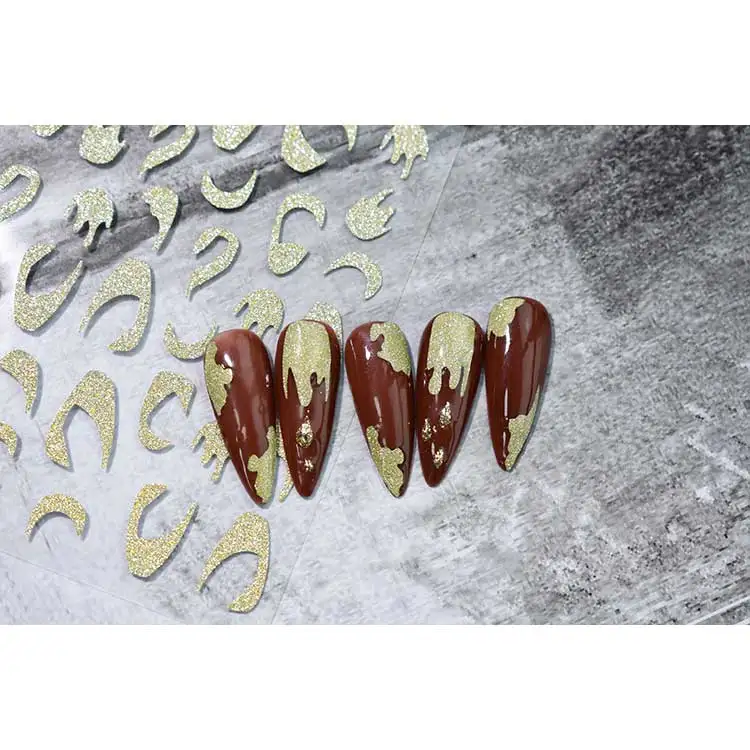 High quality Irregular line nail art decoration patch self-adhesive gold glitter nail sticker