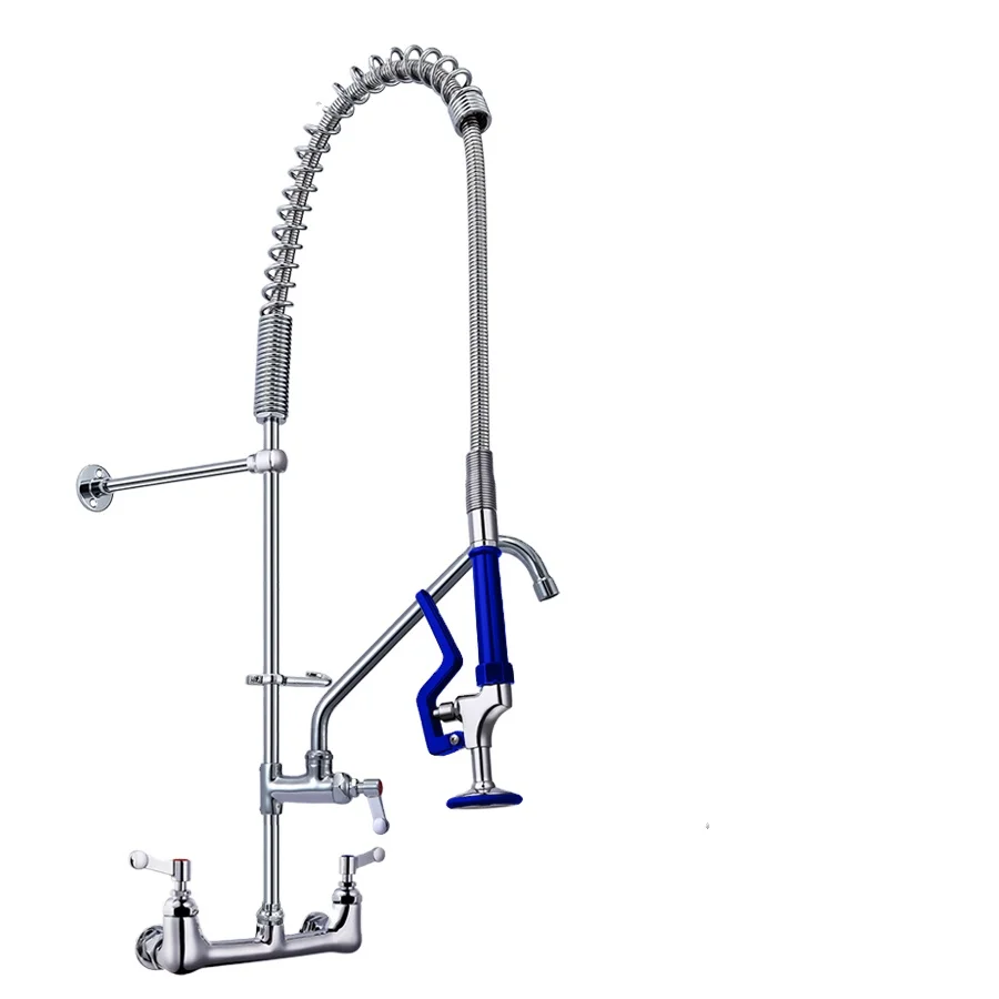 Wall-mounted Kitchen Pre Rinse Sink Mixer Taps  with Long Flexible Spring Hose