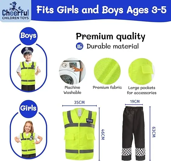 Kids police play set fancy dress costume for 3-5 years old kids,police costume for child pretend play dress up game with siren