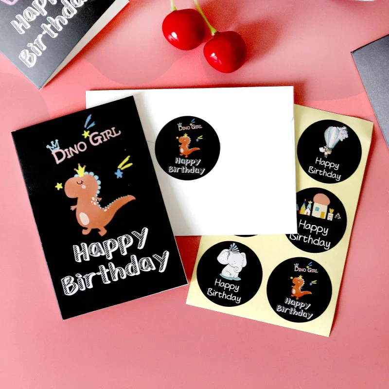 Black Birthday Greeting Cards Party Invitation Cards with Envelope Stickers 6 Styles