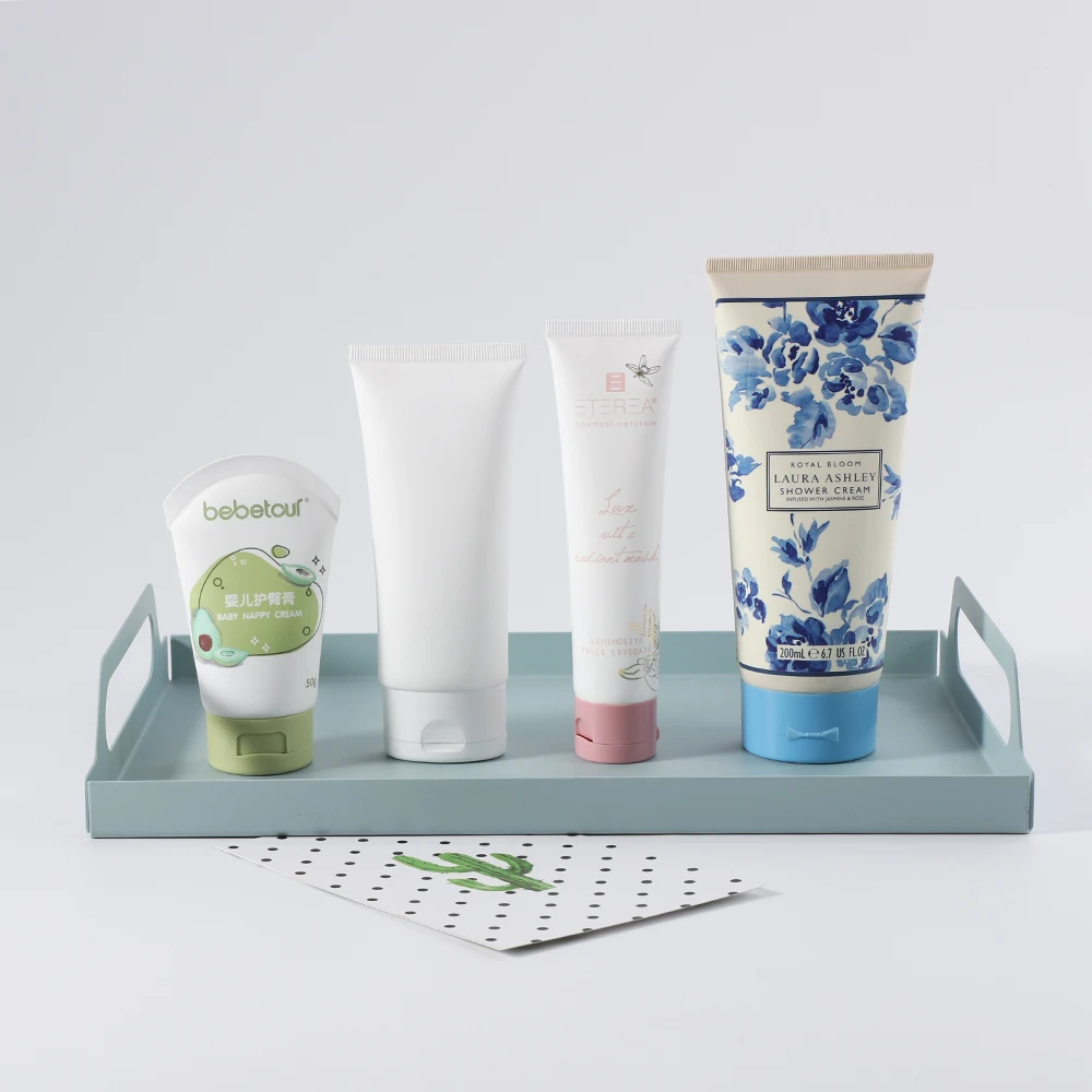 bpa free laminated body lotion containers cosmetic plastic packaging tube with special end sealing
