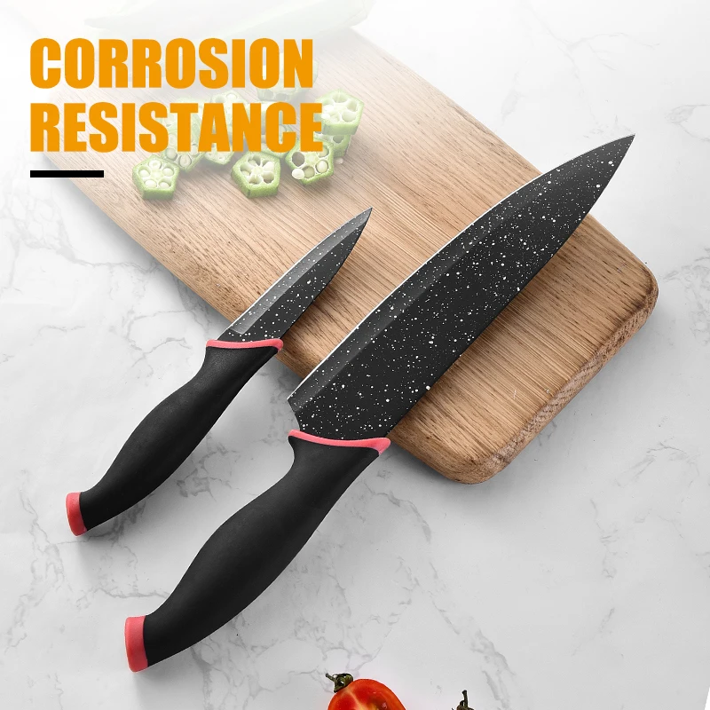 Soft Grip Heat Resistan -8PCS Stainless Steel Kitchen Non-Stick Knife Set With Acrylic Knife Block  Marble Coating Knife