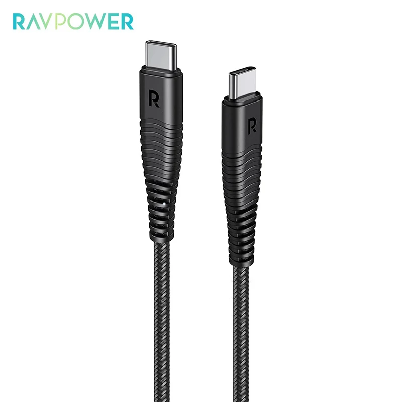 RAVPower RP-CB047 Black Nylon Braided Type c to Type c Cable 1M Cellphone Charging Cable Fast Charging Cable for Android