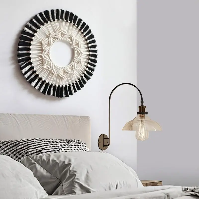 Cross border custom hand-woven interior wall hanging decorative mirror cotton lace hanging bedroom makeup mirror