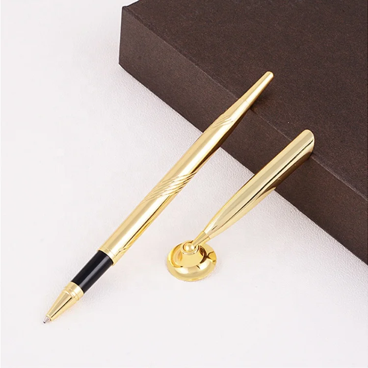 NMHHL-025 Office Hotel Bank Supplier DIY Cheap Silver Gold Pen Holder Metal Roller Desktop Pen With Logo
