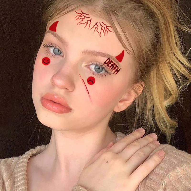 Custom Halloween temporary Tattoo Sticker fear party pumpkin kid Realistic Tattoo  Blood Wounds  For holiday party Decoration