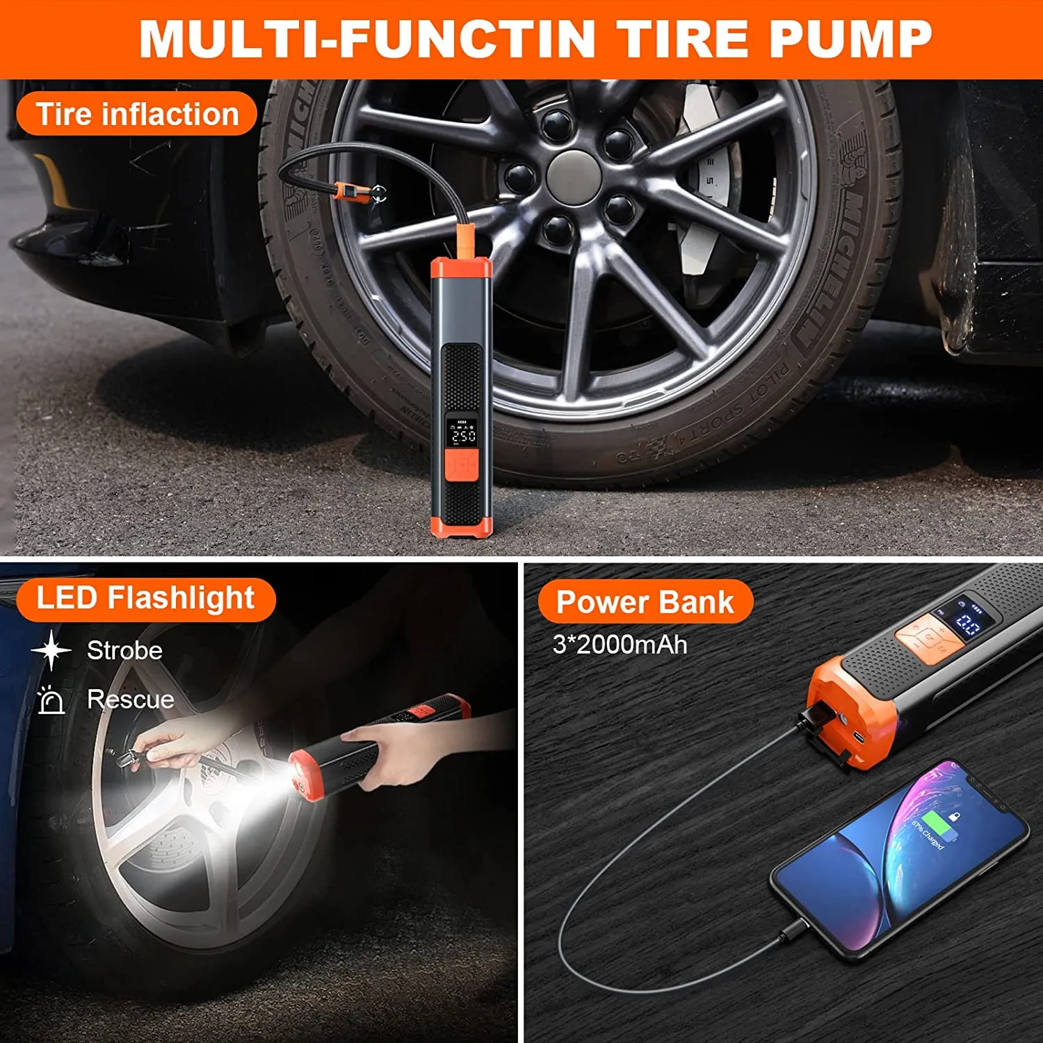 Tire Inflator Portable Air Compressor Air Pump for Car Tires Car Accessories, 12V DC Auto Tire Pump with Digital Pressure Gauge