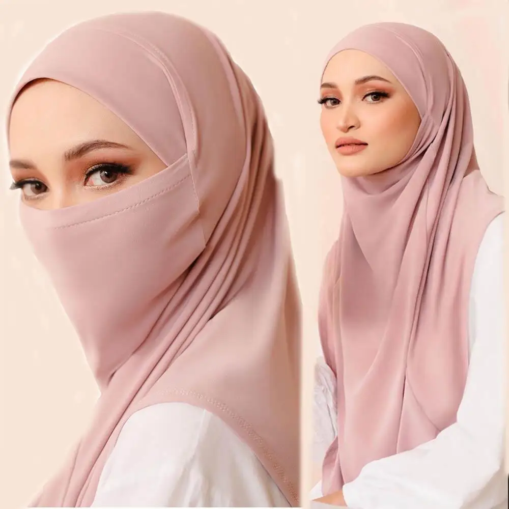 Niqab Tie Back Amira Ninja Instant Hijab Malaysia Adjustable Cover Mouth And Neck Stretchy For Muslim Women