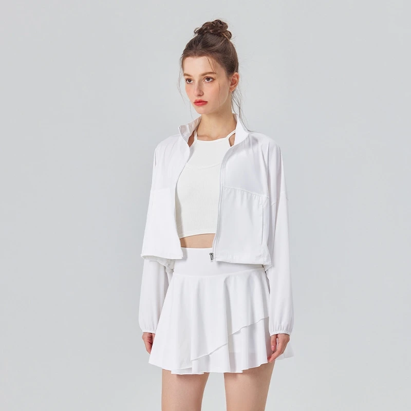 Aoyema Customization Fashion Yoga Sets Fitness Women Sport Wear Jogger Short Set Zip Sweatshirt and Skirt Suits For Women