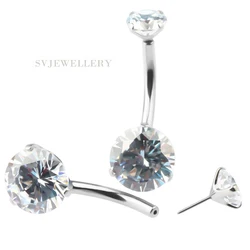 Wholesale F136 Titanium Prong Set Cz Banana Belly Ring Threadless Belly Navel Ring Piercing Jewelry For Women