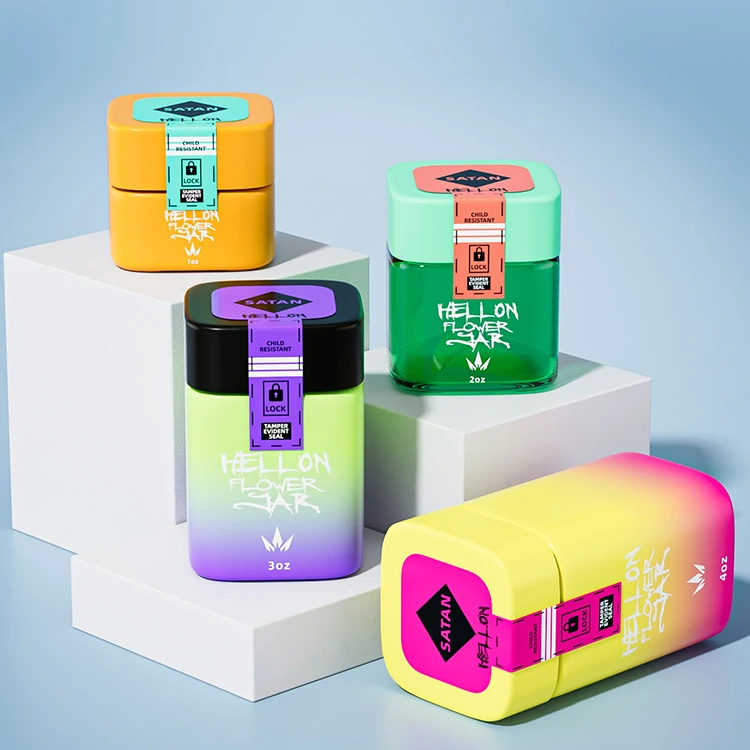 Wholesale Wide Mouth Empty Smell Proof Stash Child Resistant Container Child Proof Square Glass Jar With CRC Lid