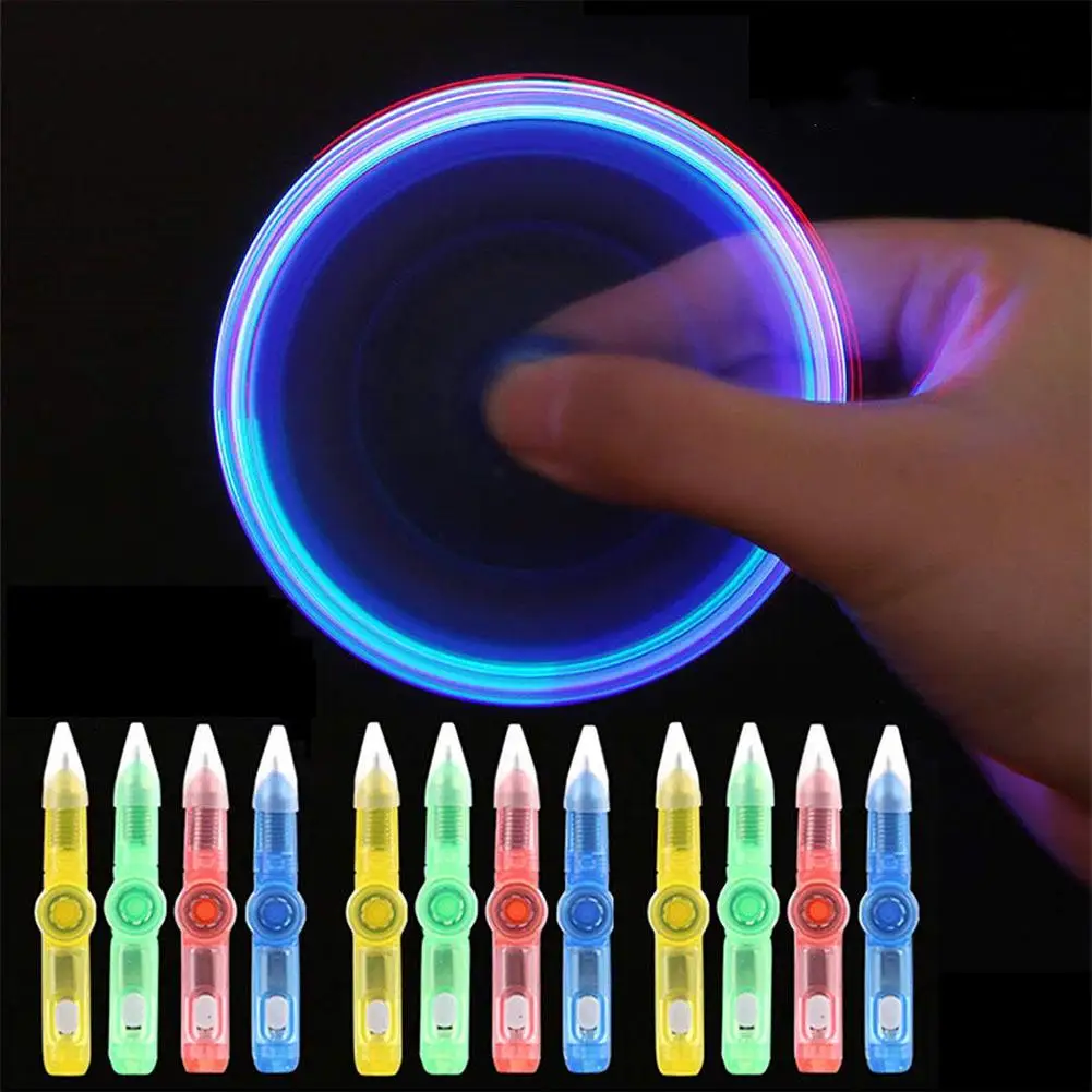 Stress Relief Promotion Toy Gift LED Light Spinner Fingertip illumination Decompression Gyro kids Ballpoint Pen