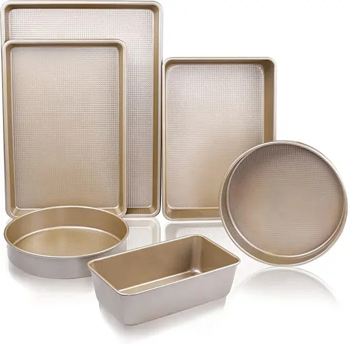 Nonstick Bakeware Sets Textured 6-Piece Carbon Steel  Baking Pans Champagne Gold Kitchen Accessories Cooking tools Cake pan