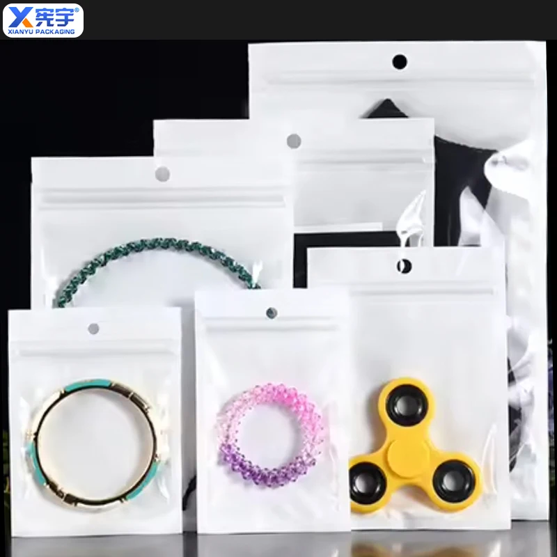 Spot Pearl Film Packaging Bag With Sealable Zipper Flat Polyester Film Plastic Bag Front Transparent Hanging Hole For Jewelry