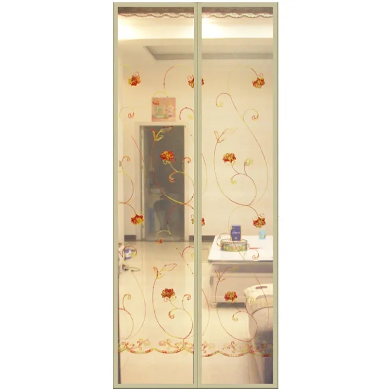 L Deal For Pets Fiberglass Flower Embroidery Magnetic Mesh Summer Anti Mosquito Door Curtain