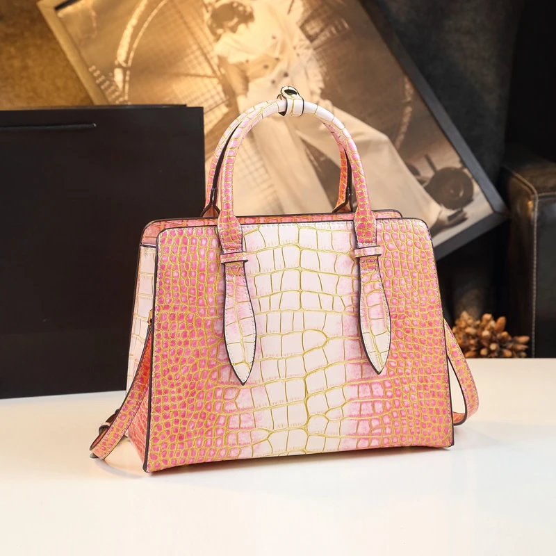 new arrival popular crocodile print  handbags ladies with scarf decoration high quality alligator leather bags manufacturers