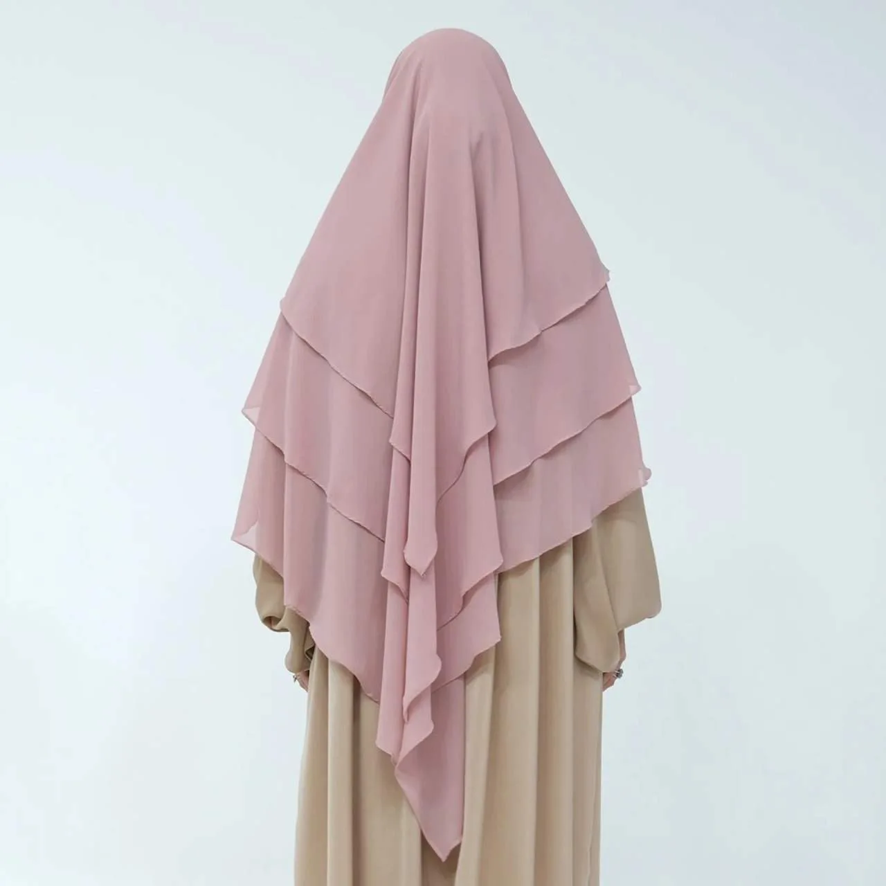 Muslim Best Selling Turkish Dubai Solid Color Head Scarf Plain Three Layers Instant Khimar Hijab for Women H0108