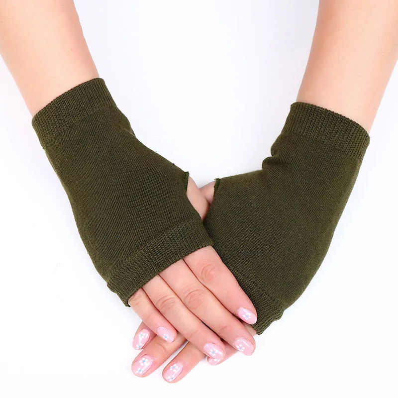 
CLIMATE Fashion Winter Knitted Fingerless Wool Glove for Women Warm Wrist Short Gloves Ladies Cashmere Stretch Solid Mittens 