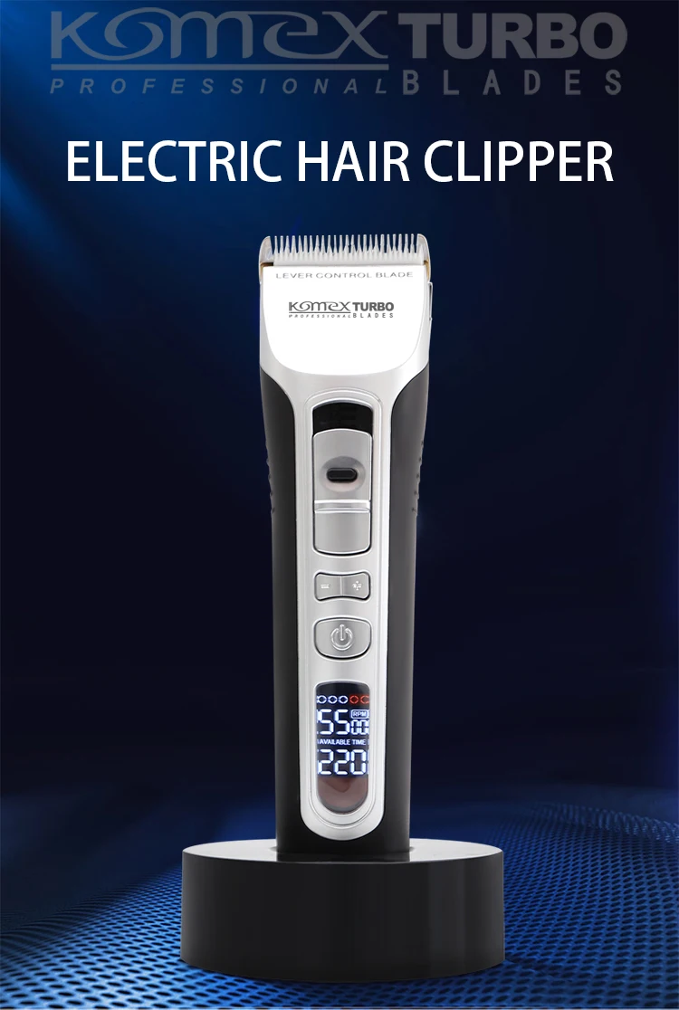 Komex LCD Display Ceramic movable cutter head and titanium fixed cutter head Cordless Rechargeable Hair clippers