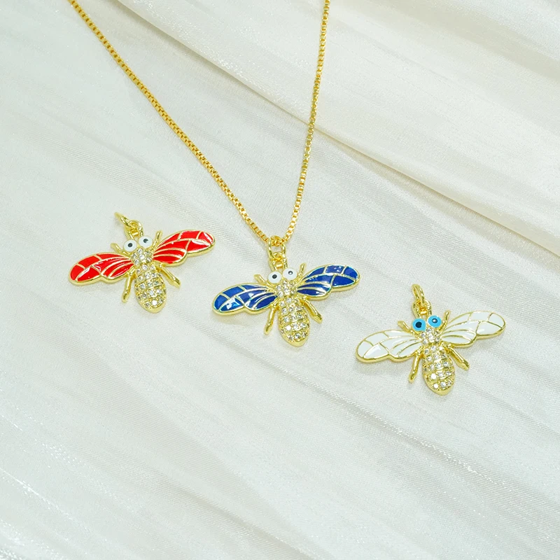 Lovely Cute Brass Drop Oil Micro Insert Cz  Colorful Enamel Charm Animal Bee Pendant For Diy Necklace Jewelry Making Findings