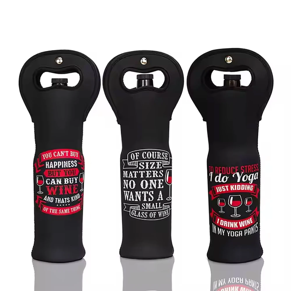 Customized Sublimation Portable Wine Tote Holders Wine Bag Carriers Insulated Neoprene Wine Bottle Holder Cooler