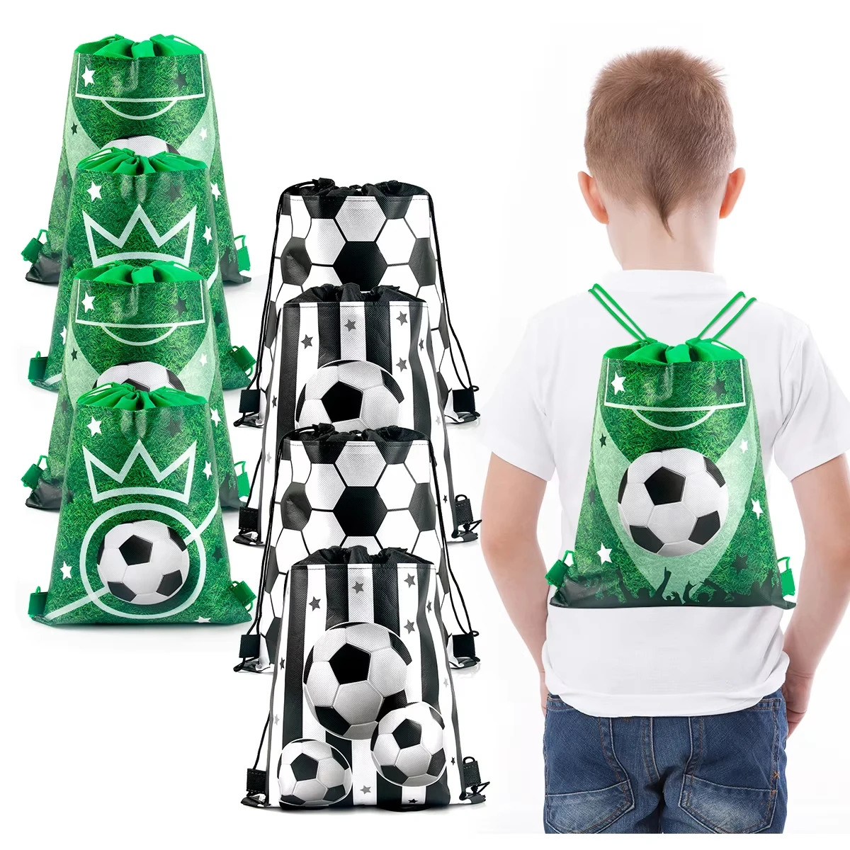 Football Non-Woven Bags Double-Sided Design Soccer Drawstring Backpack Goody Candy Treat Bags for Sports Party Supplies