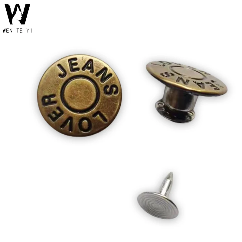 Wholesale vintage customized logo brass alloy metal free jeans buttons clasp bronze denim button thread stud clasp rivets pins