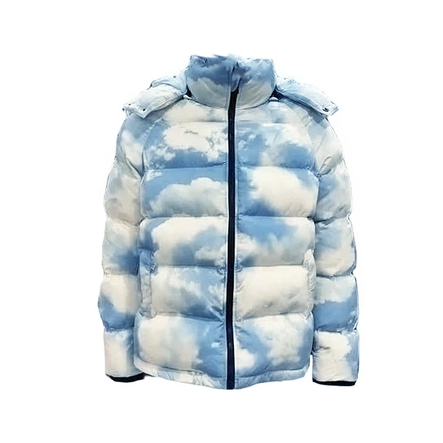  OEM Waterproof Logo dyed custom fashion warm men winter outdoor padded hooded puffer jacket