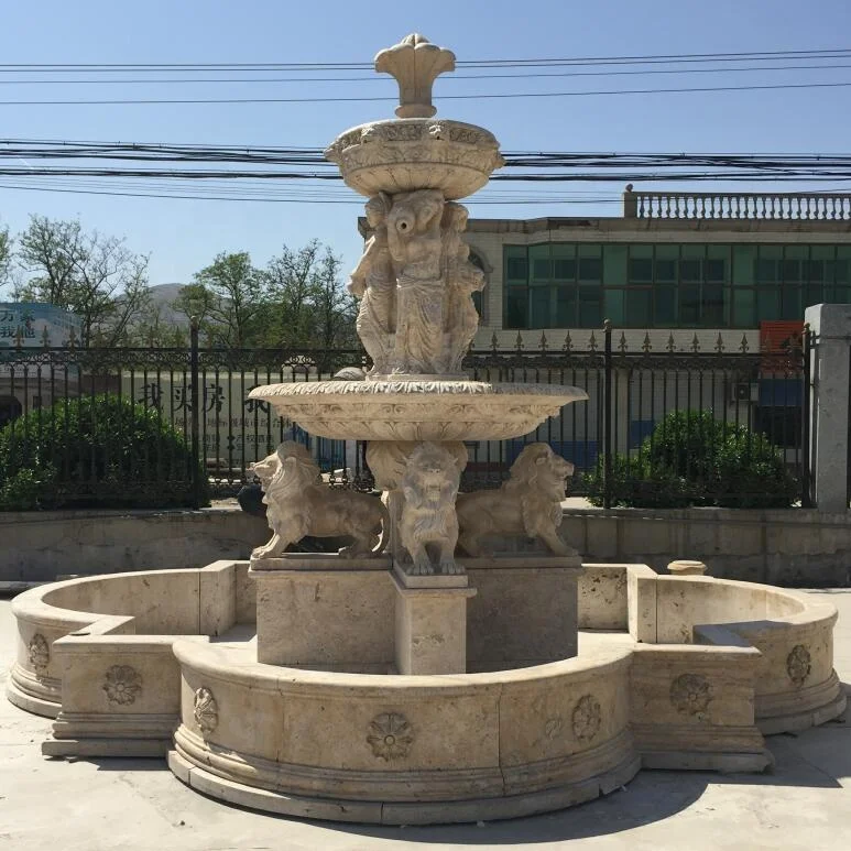 beautiful garden sex girl and lion stone marble water fountain for backyard decor