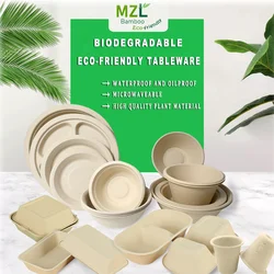 MZL Disposable Degradable 100%Bamboo Pulb Fiber 3-ComparRound Plate Green Environmental Protection