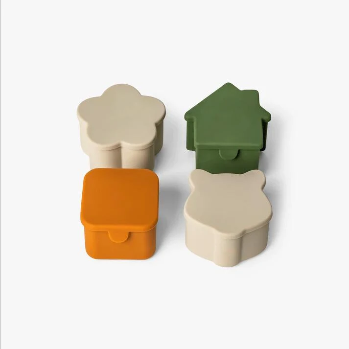 Set of Four Silicone Lunchbox Organiser with Lids, Child Fun Lunchbox Organiser Set for Grand Lunchbox, Tritan Lunchbox