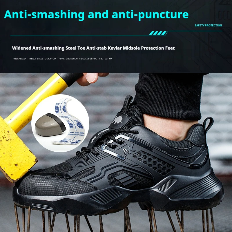 Lightweight Breathable Protective Non Slip Work Training Shoes  Industrial Construction Steel Toe safety shoes for men