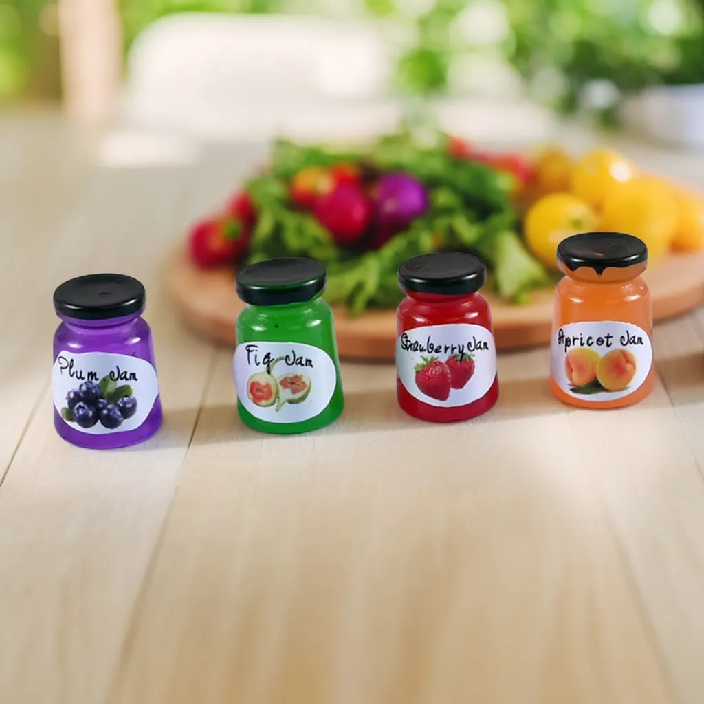 100pcs/bag 3D Resin Fruit Jam Plum Strawberry peach Jars Cup Cabochon Dollhouse Miniature Simulation Food DIY Toy Doll House