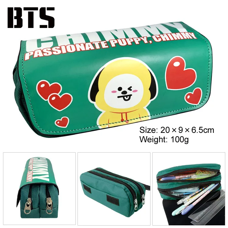 Hot Pen Bags Korean Bangtan Pencil Bags Pu Canvas Large Pencil Case
