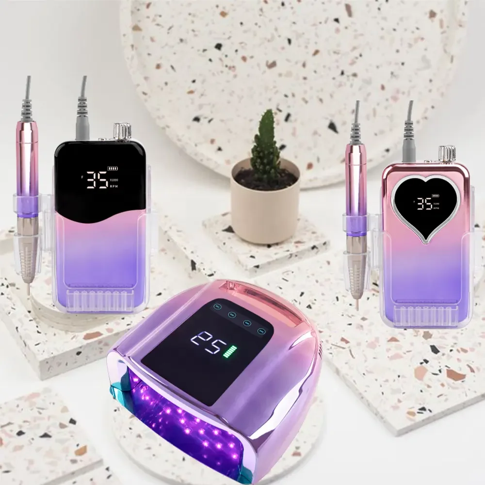 Hot Customize Private Label 35000rpm Professional Cordless Electronic Nail Drill Wireless Rechargeable Gel UV LED Nail Lamp