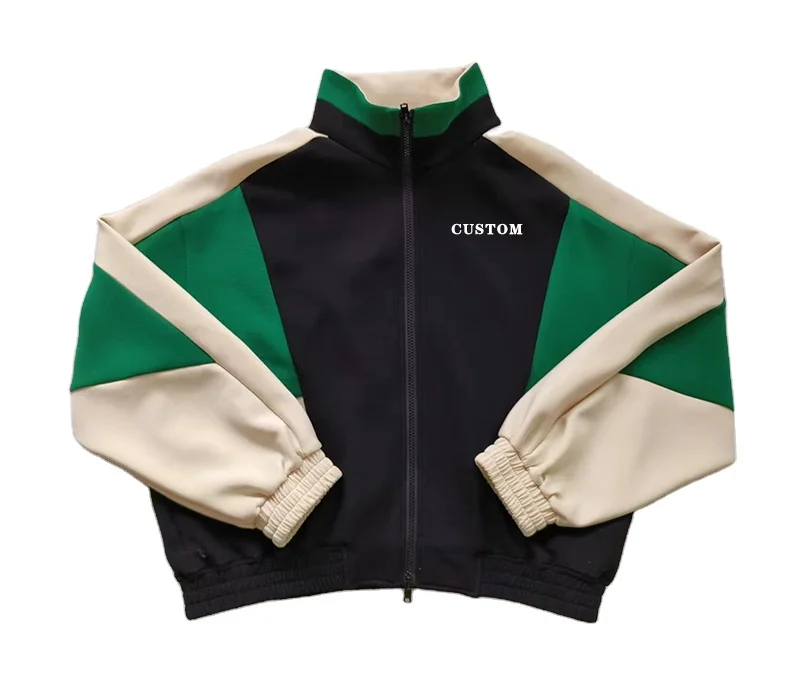 custom women long bomber cute  womens trench windbreaker jacket tri-color track neon quilt panel sweatshirt