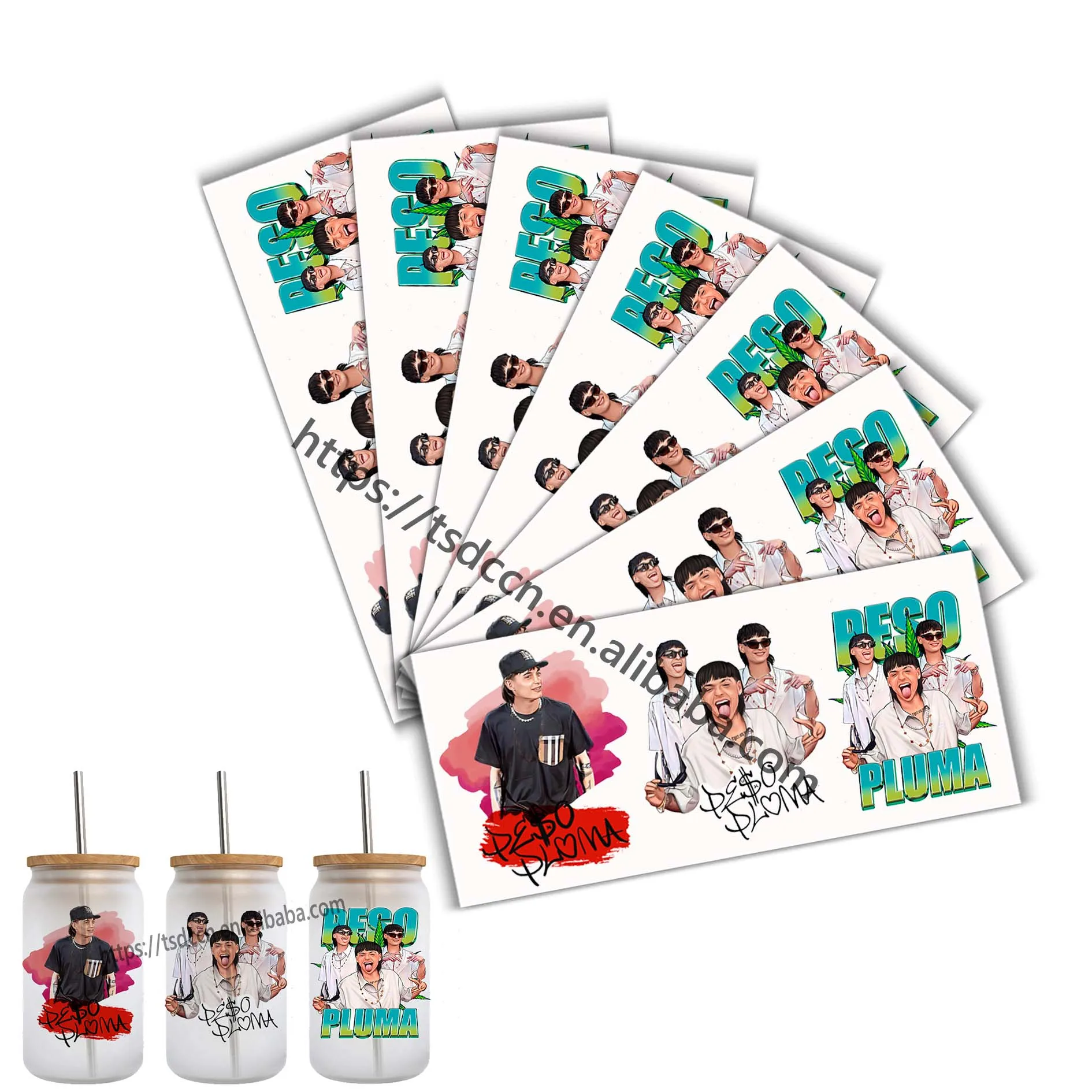 newest peso pluma Sublimation 16oz Libbey Beer Can custom UV DTF Wraps heat Transfer Glass coffee Cups scratch proof sticker