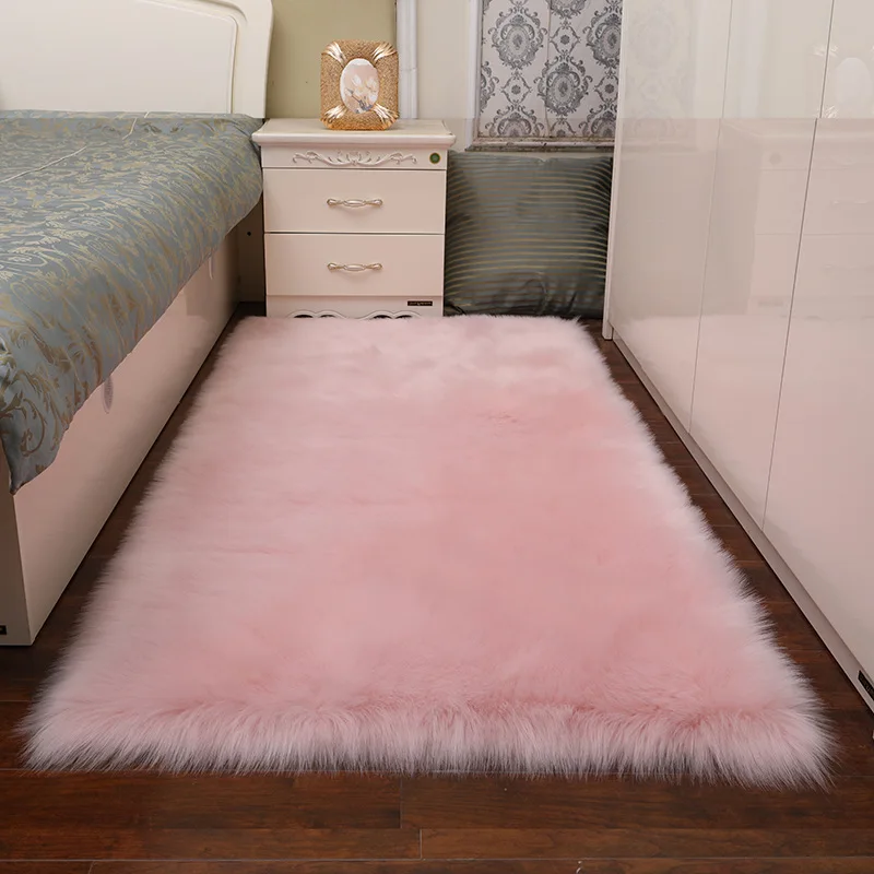 Pink Soft Faux Sheepskin Fur Area Rug Luxury Fluffy Rug for Sofa Bedroom Living Room Nursery Shaggy Chair Cover Seat Pad